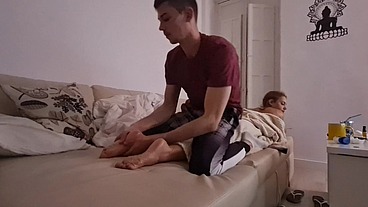 FOOTJOB to a big cock - FOOT MASSAGE and CUM ON MY FEET - Tommy Cabrio & Apolonia Lapiedra
