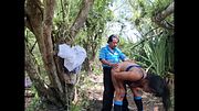 Stepfather fucks his busty, big-assed stepdaughter in the woods.