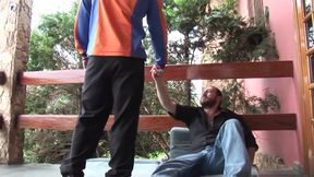 Outdoors gay action by two horny studs
