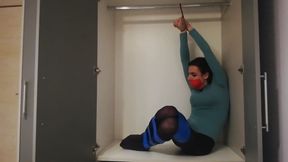 tape bound and tape gagged in wardrobe