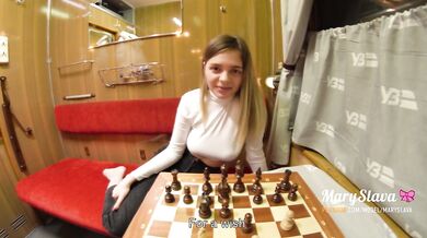 Blonde bombshell loses chess to a creep who fucks her on the train