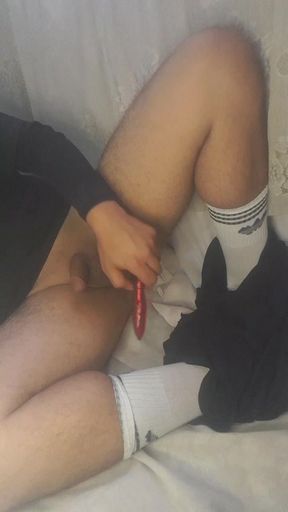 Ladyboy fuck self small dick