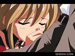 Cute hentai sex slave playing with her twat in group