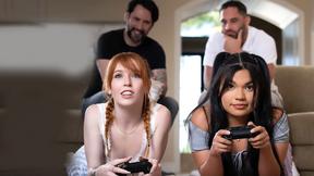 ”Gaming teen stepdaughters both banged by their perverted stepdads”