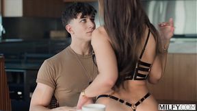MILFy army wife Melissa Stratton receives a deepthroat blowjob and rides hubby's cock