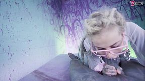 Tattood Girl with Glasses and buttplug Fucks a Tattooed Dick, DP, Facial