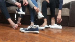 THREE GIRLS STINKY CONVERSE SNEAKERS SHOE SWAP AND SIX STINKY SOLES FOOTSIE - MOV HD