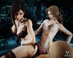 Tifa and Aerith share big cock in Final Fantasy parody