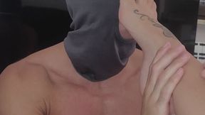 Foot worship and ballbusting cum