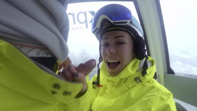 Public cumshot on mouth in ski lift Part 2