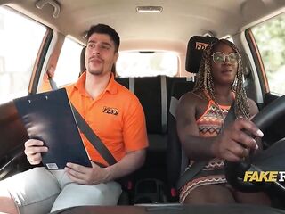 Black Breasts Bounce On Asphalt On Driving Instructors White Penis