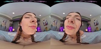 Passionate brunette teen enjoys intense sensual VR pleasures