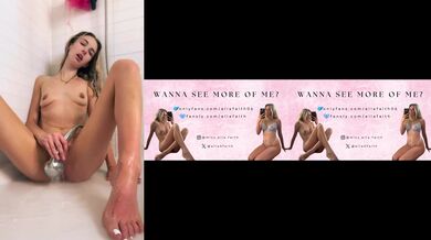 British blonde slams shower head against her clit until she gushes