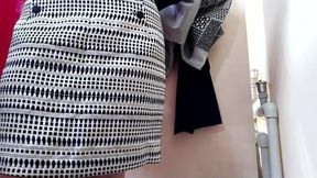 Omg! Russian stepmommy trying on skirts in a fitting room in a shopping mall