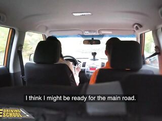 Fake Driving School Black Brit Asia Rae Gets Stuck and Drilled