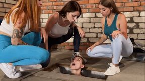 Three Girls Spitting On A Slave Captive In Dirty Basement (MP4 HD 1080p)