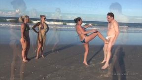 "Public Beach Ballbusting" Goddess Adara Jordin, Taylor Knight, Nyssa Nevers & Andrea Dipre