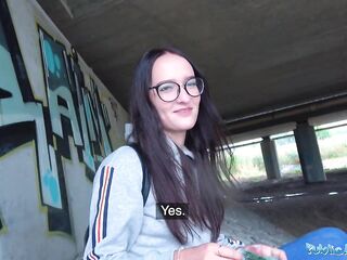 Public Agent Sexy Czech body drilled underneath public bridge after sucking penis