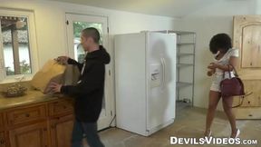 Misty Stone's big natural tits bounce as she takes on a huge cock