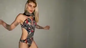 Blonde Beauty in Dress Plays with Her Natural Tits for Fun Tonight