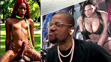 Beautiful Transgender Ebony Girl Cums All Over While Getting Anal Fucked Cowgirl Style, AI Generated