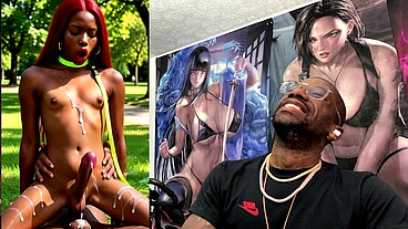 Beautiful Transgender Ebony Girl Cums All Over While Getting Anal Fucked Cowgirl Style, AI Generated