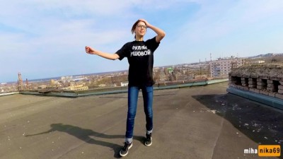 Outdoor Public sex on the roof of a high-rise building - POV by MihaNika69