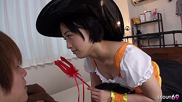 Extreme small Japanese Step-Sister 18 talk to Defloration Creampie Fuck by Step-Brother before Halloween in Full Uncensored Porn