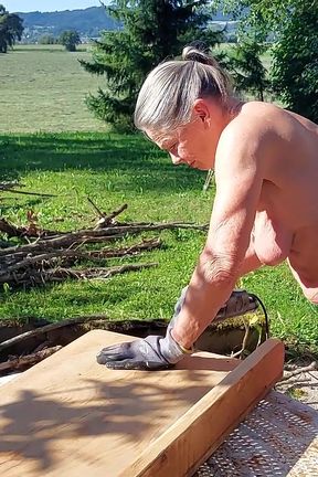 Granny Works Naked in Her Garden!