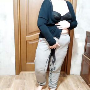 Curvy mother-in-law pees in her pants for you