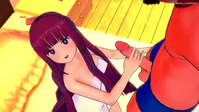 Ferns Long Purple Locks Swirl as She Seduces in Silken Towel—Steamy 3D Fantasy