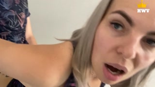 The whore told her cuckold that she went for a run, and she fucks in the entrance with her lover