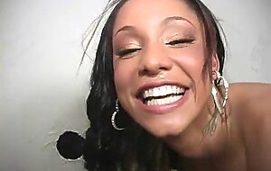 Ebony hottie milking cocks in the gloryhole 21