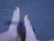 Barefoot Femboy gives Bad-Dragon Dildo Footjob