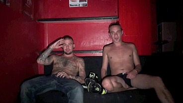 two scally boy tatoo fuck in cruising with sneaker and PISS at the end