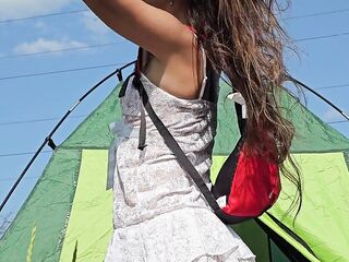 Voyeur HIRSUTE BUSH Snatch of a Sexy Camping Gal # Bare tanning