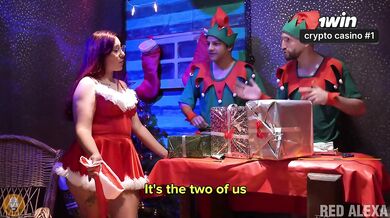 She visits the elves workshop for a Xmas trio with two big cocks