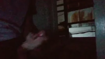 Asian Twink Strokes Big Dick and Cums on the Balcony