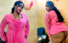 Sexy Indian Chubby Bhabhi in See-through Pink Gown - Massive Ass & Curvy Body Reveal