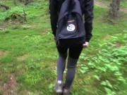 Hiking adventures fucking buble butt next to the tree in in the nature with cumhot on her ass