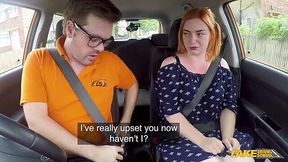 Redhead BBW goddess seduces her driving instructor and fucks with him right in the car