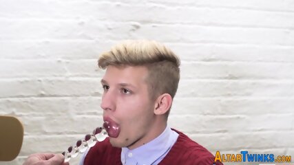 Gay twink gets ass toyed
