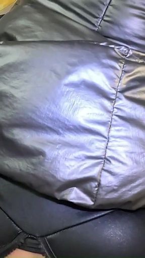 Leather Fetish Overload - 4 Cumshots on My Pants & Puffy Downjacket