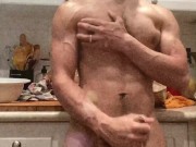 Cum in my kitchen jiz dripping off my cock