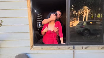 mom is surprised - sex in the window with perverted stepson