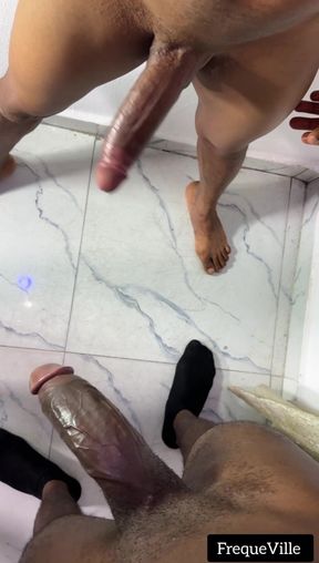 Two Cumshots From Two Horny Friends Masturbating Together