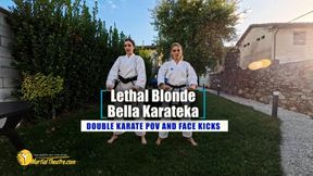 Lethal Blonde Bella Karateka double karate POV and face kicks