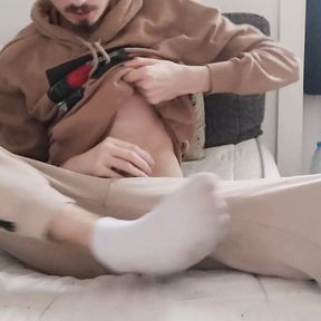 Jerking off and showing my dirty socks + Cumming and showing my dick and cum