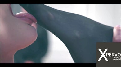 Clea Gaultier submits in oiled black lingerie for intense oral and rough rear entry