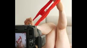 Posing for new PHOTOSET stripping off red panties
